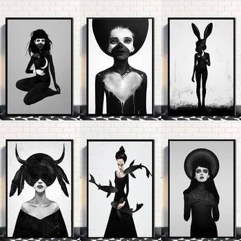 Abstraktná Čierna Biela Krása Ženy Wall Art Obraz na Plátne Plagáty a Vytlačí Moderné Obrazy Pre Obývacia Izba Domova Cuadros