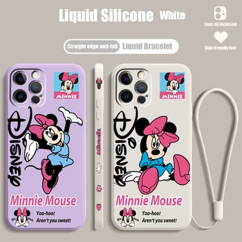 Myš Disney Minnie Ružová Pre Apple iPhone 15 14 13 12 11 XS XR X 8 7 SE Pro Ultra Max Plus Mini Kvapaliny Vľavo Lano Telefón Prípade