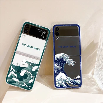 Móda Veľké Modré Vlny Jasné, Telefón puzdro pre Samsung Galaxy Z Flip 5 4 3 Z Flip3 Flip4 5G Kryt Jasné Roztomilý Tvrdé Ochranné Prípadoch
