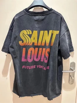 Nový Štýl 
 Umyté Saint Louis Západ Slnka Crystal T-Shirt Zničiť Dizajn Nadrozmerná Tee Bežné Krátky Rukáv So Značky Viking