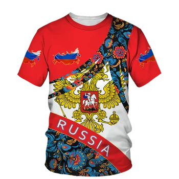 Ruskú Vlajku pánske T-shirt Príležitostné Letné Kolo Krku ruskú Vlajku Krátke Rukávy pánske Oblečenie Street Style Nadrozmerné T-shirt