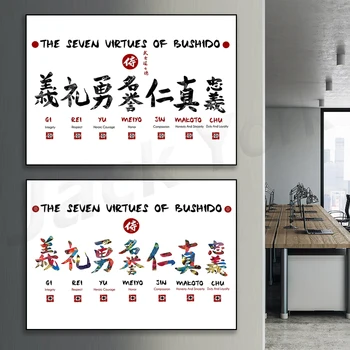 Sedem Cností Bushido Akvarel Tlač Bushido Kód Plagát Samuraj Smurai Kód Tlač Etických TO Symbol Plagát